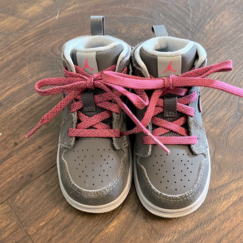 Unworn Grey and Pink Nike Jordan’s in Toddler 6